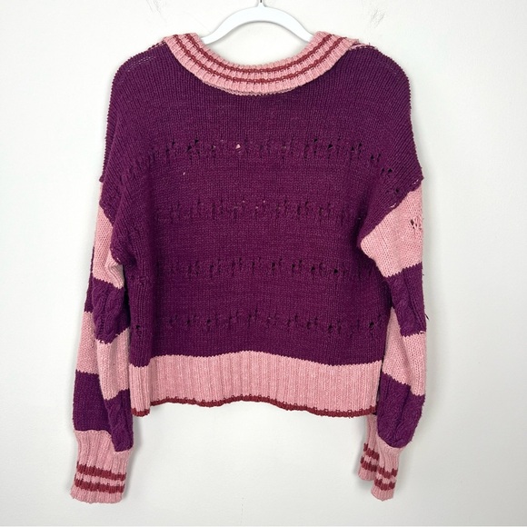 Free People Pembrook Striped Cable-Knit Collared Sweater - Picture 7 of 9